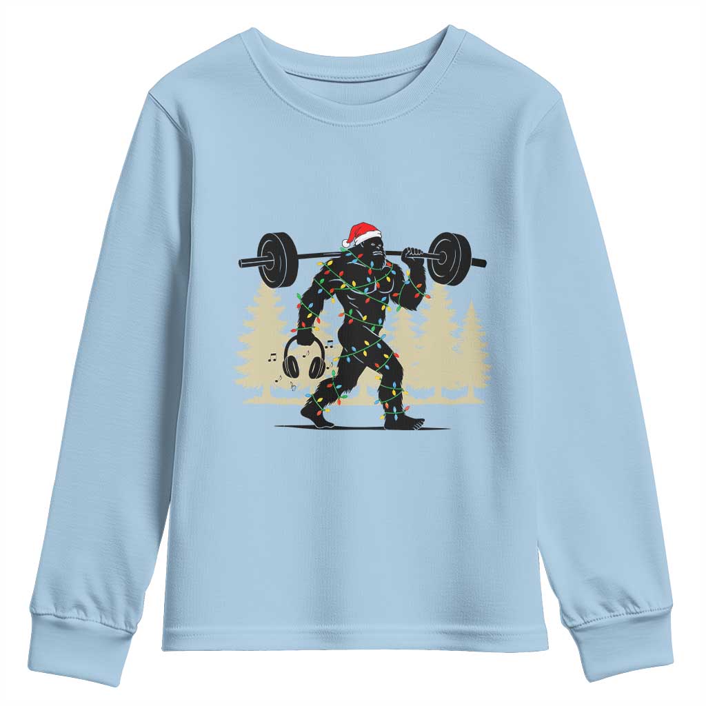 Bigfoot Gym Christmas Youth Sweatshirt Funny Sasquatch Bodybuilding Weightlifting - Wonder Print Shop