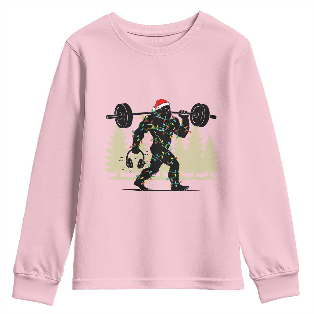 Bigfoot Gym Christmas Youth Sweatshirt Funny Sasquatch Bodybuilding Weightlifting - Wonder Print Shop
