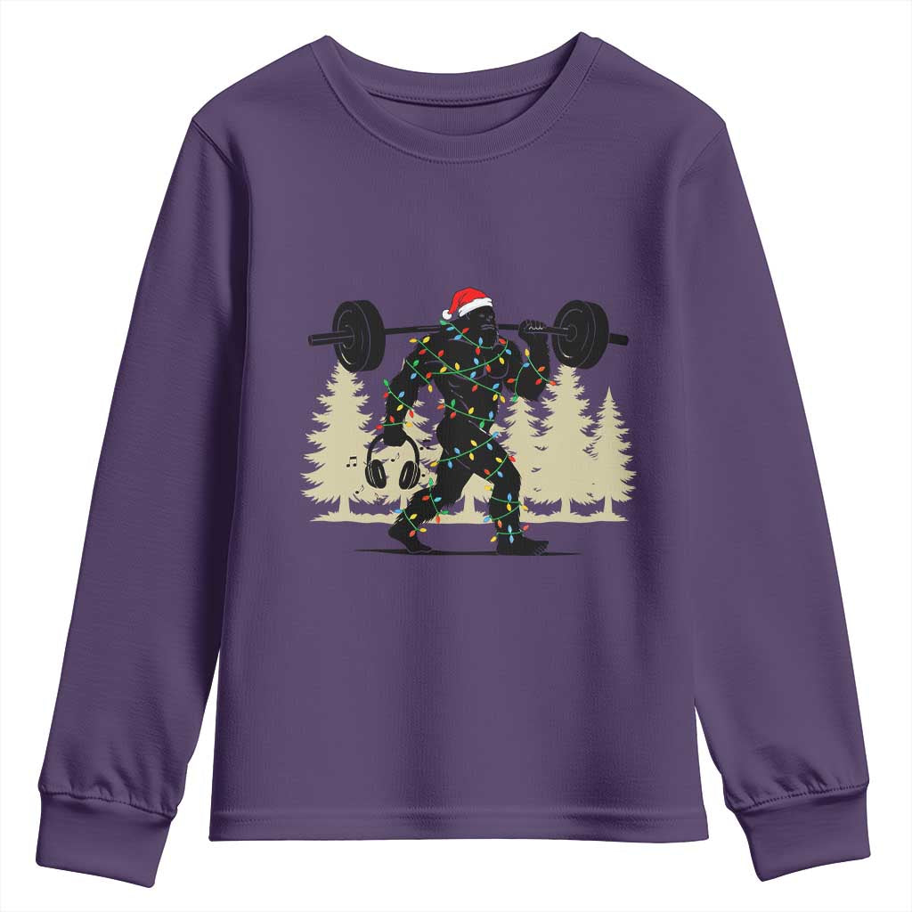 Bigfoot Gym Christmas Youth Sweatshirt Funny Sasquatch Bodybuilding Weightlifting - Wonder Print Shop