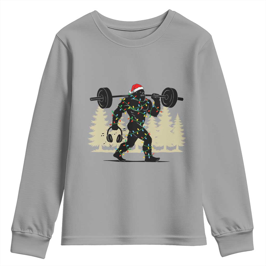 Bigfoot Gym Christmas Youth Sweatshirt Funny Sasquatch Bodybuilding Weightlifting - Wonder Print Shop