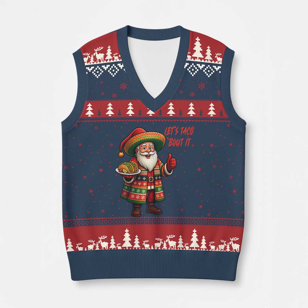 Funny Santa Taco Mexican V-Neck Knit Sweater Vest Let Us Taco About It - Wonder Print Shop