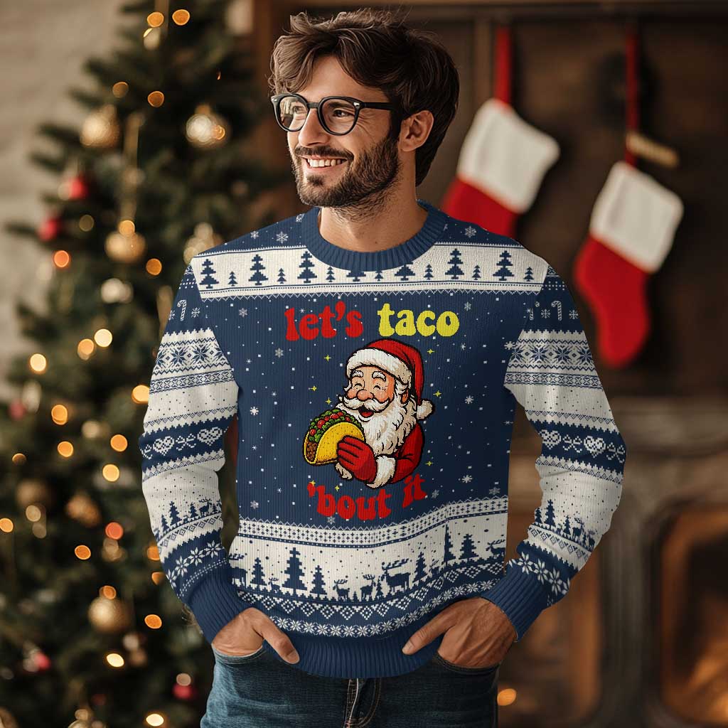Funny Santa Taco Ugly Christmas Sweater Let Us Taco About It - Wonder Print Shop
