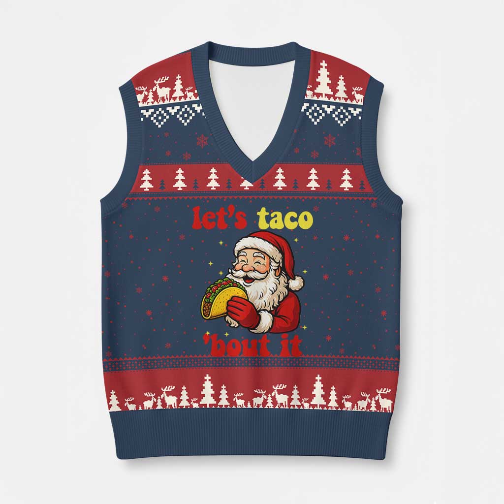 Funny Santa Taco V-Neck Knit Sweater Vest Let Us Taco About It - Wonder Print Shop