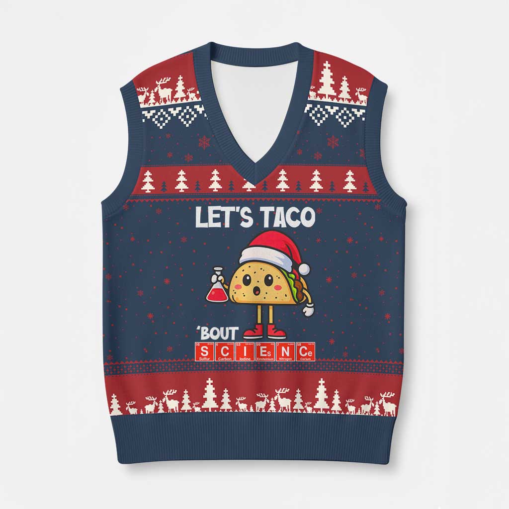 Funny Taco Mexican Xmas V-Neck Knit Sweater Vest Let Us Taco About Science - Wonder Print Shop