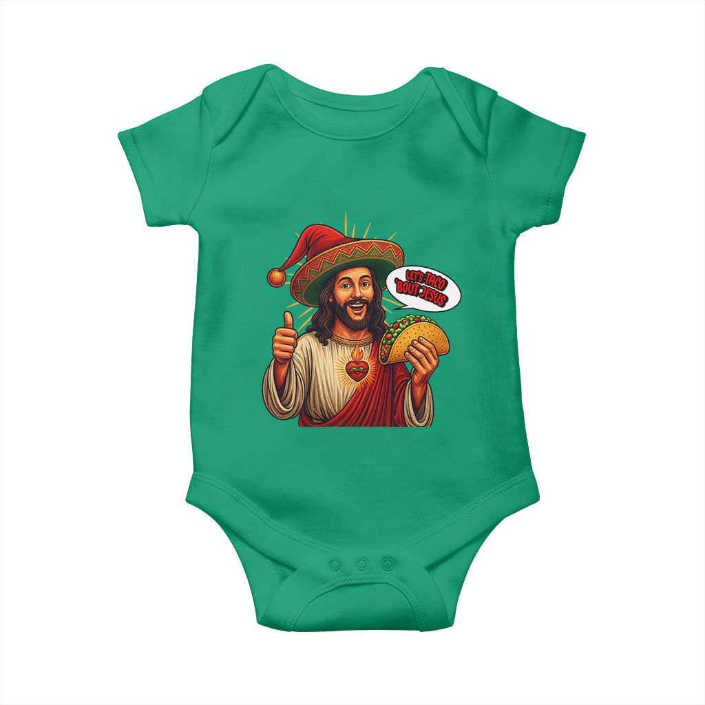 Funny Jesus Taco Mexican Baby Onesie Let Us Taco About Jesus - Wonder Print Shop