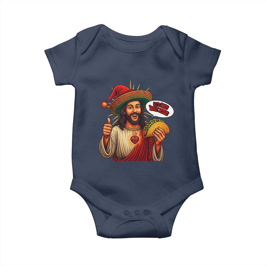 Funny Jesus Taco Mexican Baby Onesie Let Us Taco About Jesus - Wonder Print Shop
