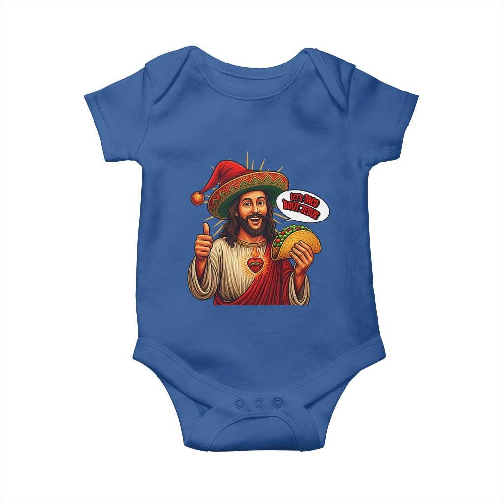 Funny Jesus Taco Mexican Baby Onesie Let Us Taco About Jesus - Wonder Print Shop