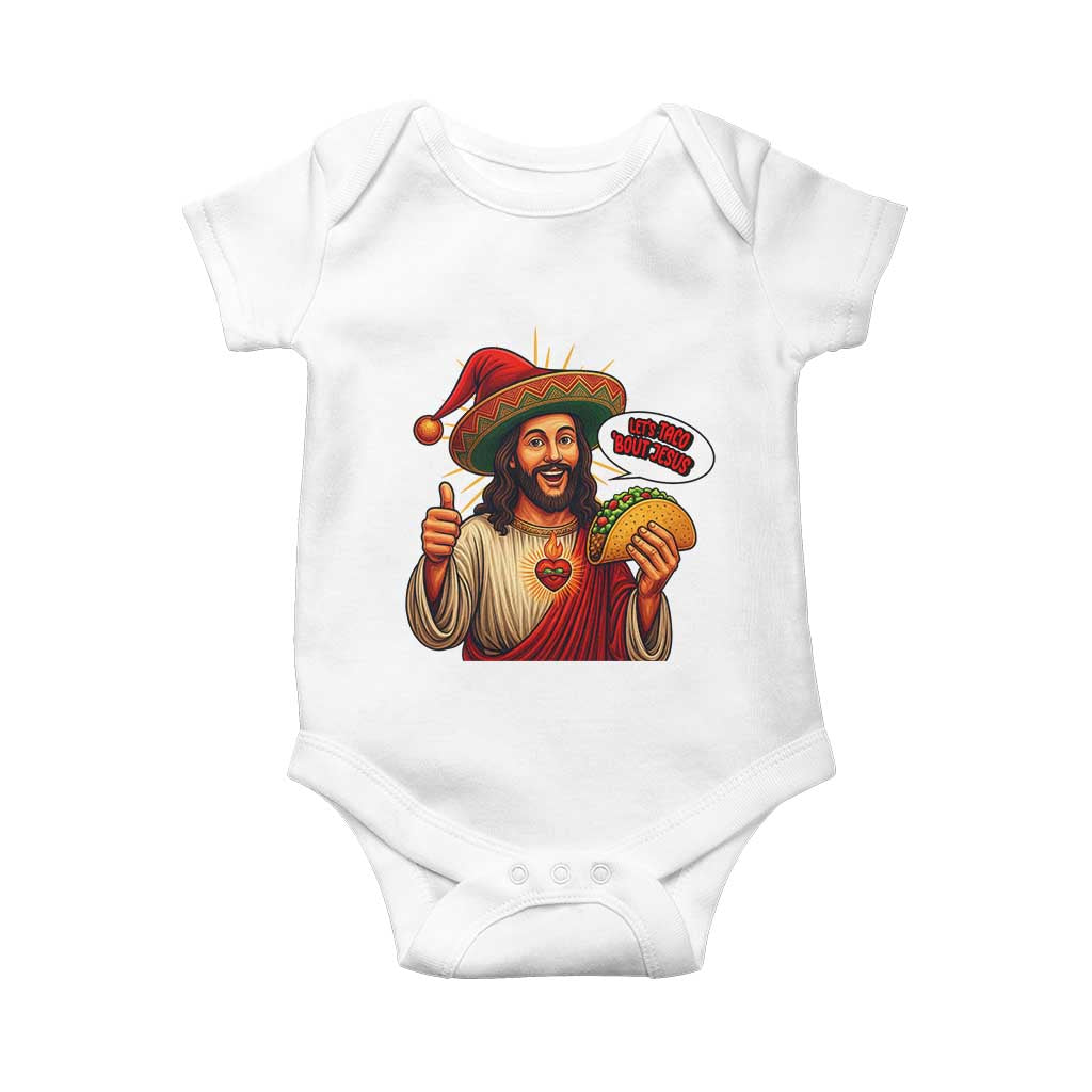 Funny Jesus Taco Mexican Baby Onesie Let Us Taco About Jesus - Wonder Print Shop