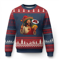 Funny Jesus Taco Mexican Ugly Christmas Sweater Let Us Taco About Jesus - Wonder Print Shop