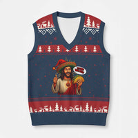 Funny Jesus Taco Mexican V-Neck Knit Sweater Vest Let Us Taco About Jesus - Wonder Print Shop