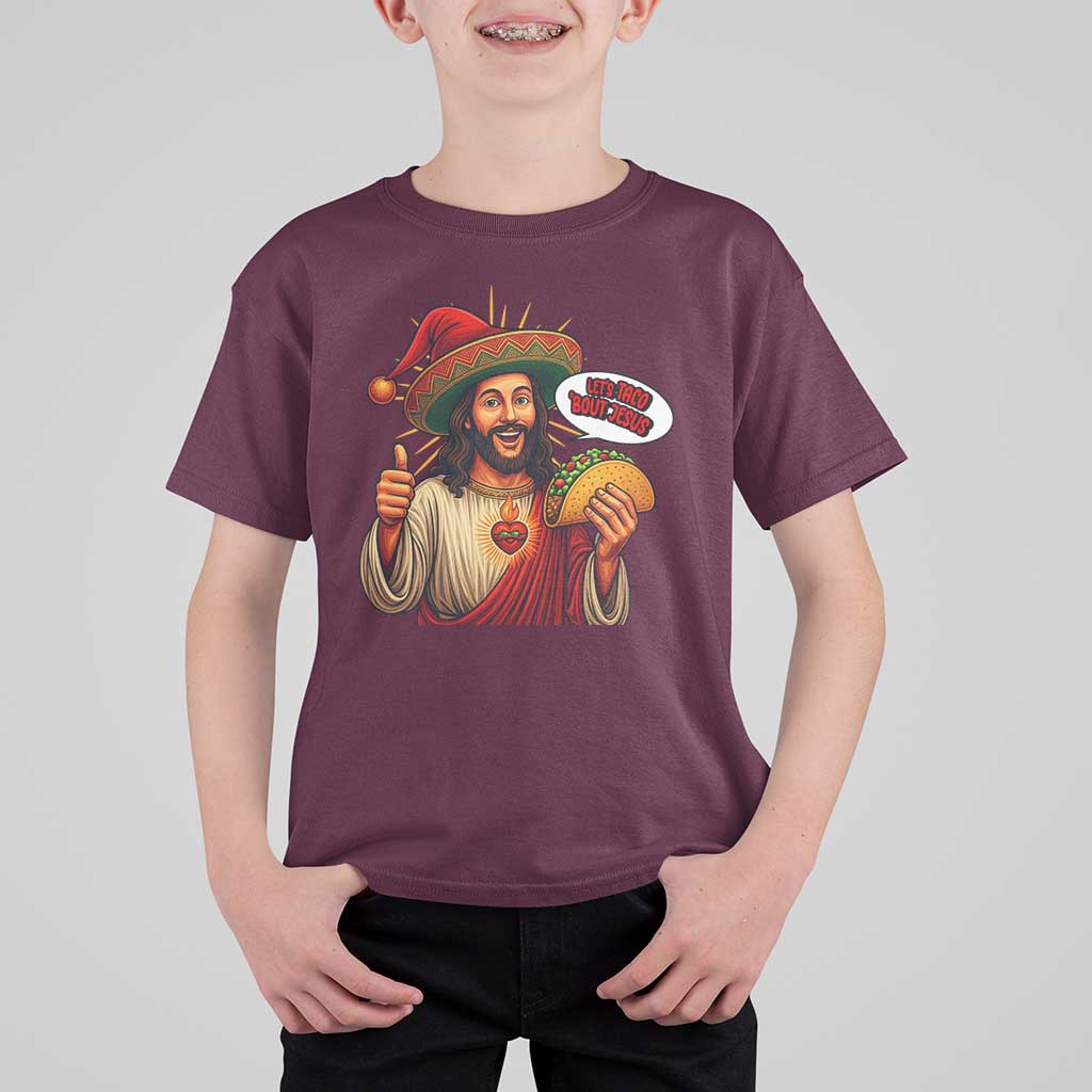 Funny Jesus Taco Mexican T Shirt For Kid Let Us Taco About Jesus - Wonder Print Shop