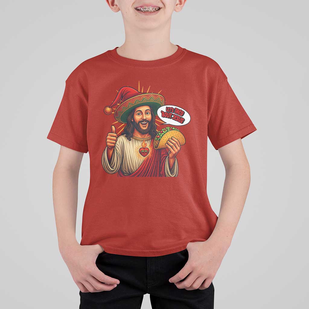 Funny Jesus Taco Mexican T Shirt For Kid Let Us Taco About Jesus - Wonder Print Shop