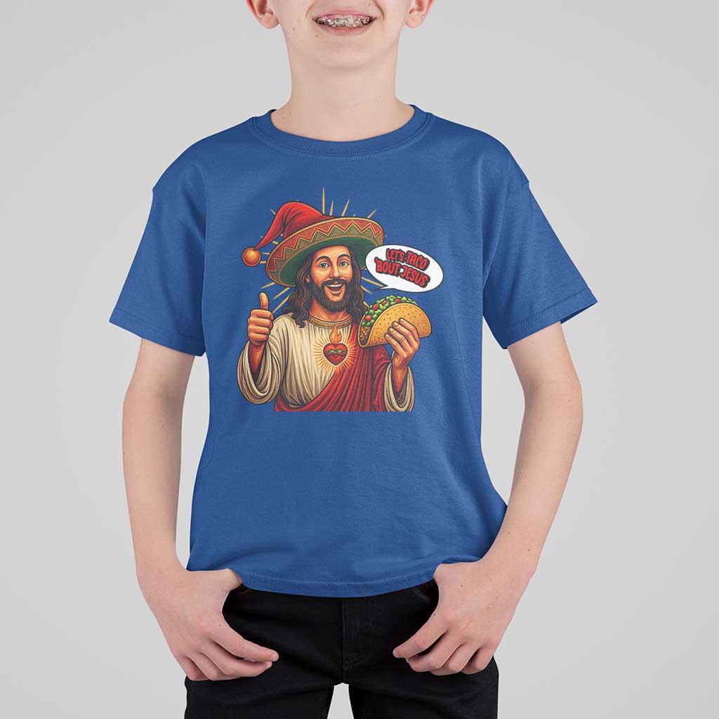 Funny Jesus Taco Mexican T Shirt For Kid Let Us Taco About Jesus - Wonder Print Shop