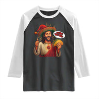 Funny Jesus Taco Mexican Raglan Shirt Let Us Taco About Jesus - Wonder Print Shop