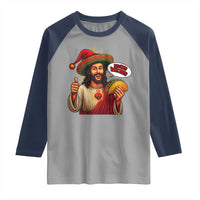Funny Jesus Taco Mexican Raglan Shirt Let Us Taco About Jesus - Wonder Print Shop
