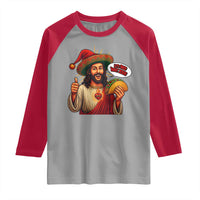 Funny Jesus Taco Mexican Raglan Shirt Let Us Taco About Jesus - Wonder Print Shop