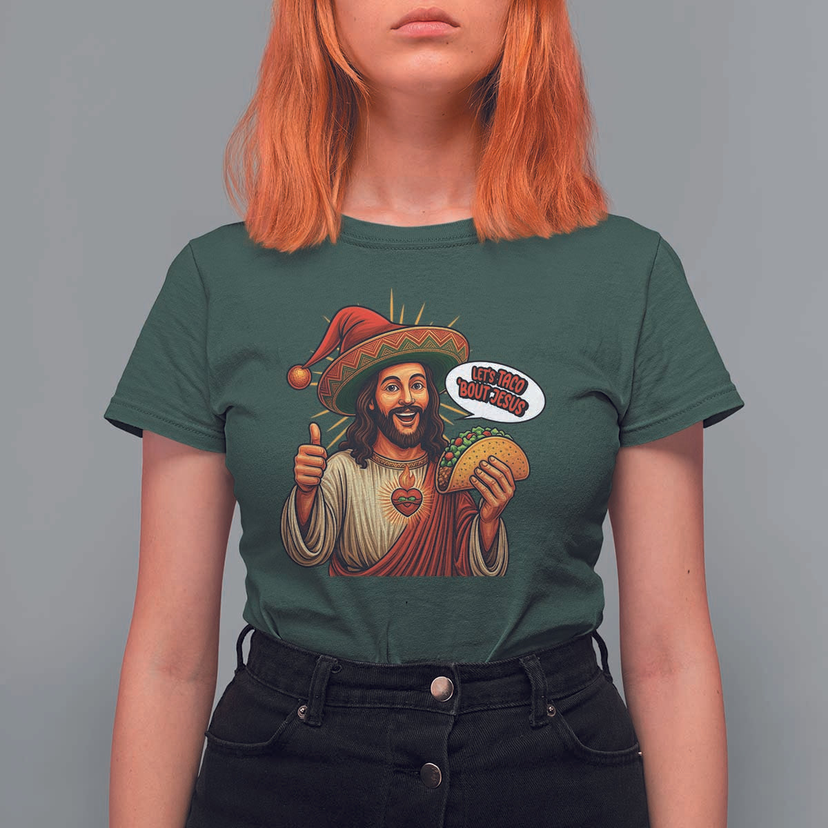 Funny Jesus Taco Mexican T Shirt For Women Let Us Taco About Jesus - Wonder Print Shop