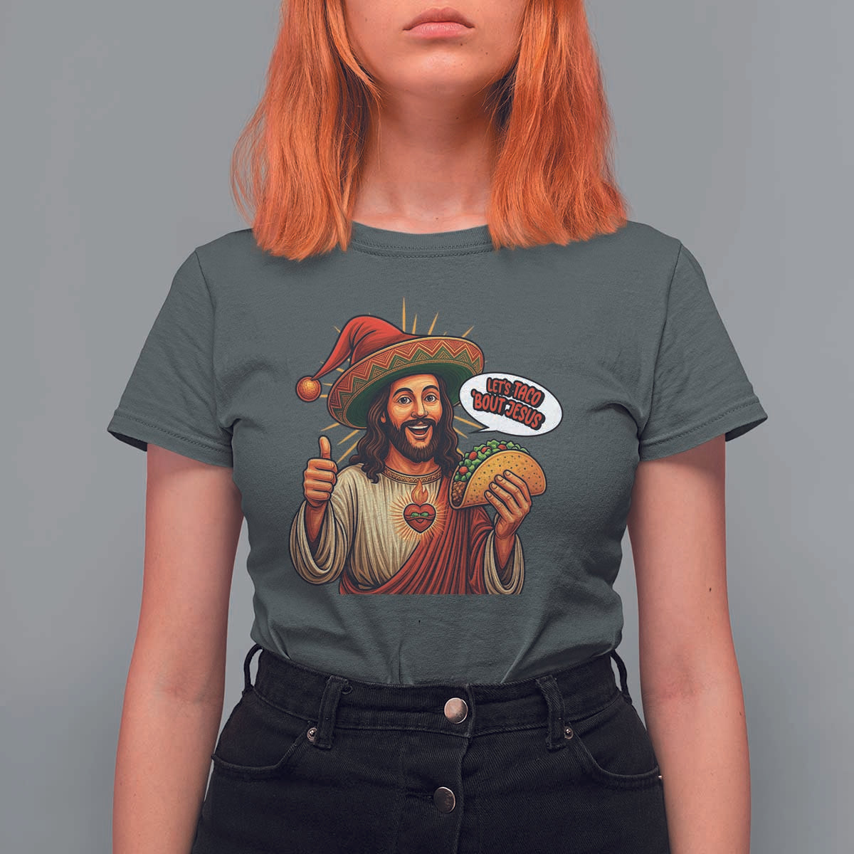 Funny Jesus Taco Mexican T Shirt For Women Let Us Taco About Jesus - Wonder Print Shop