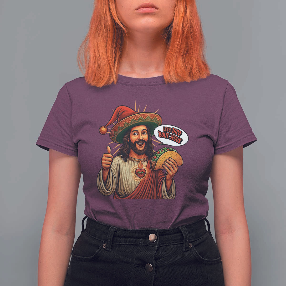 Funny Jesus Taco Mexican T Shirt For Women Let Us Taco About Jesus - Wonder Print Shop