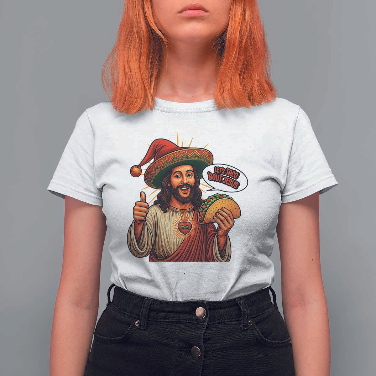 Funny Jesus Taco Mexican T Shirt For Women Let Us Taco About Jesus - Wonder Print Shop