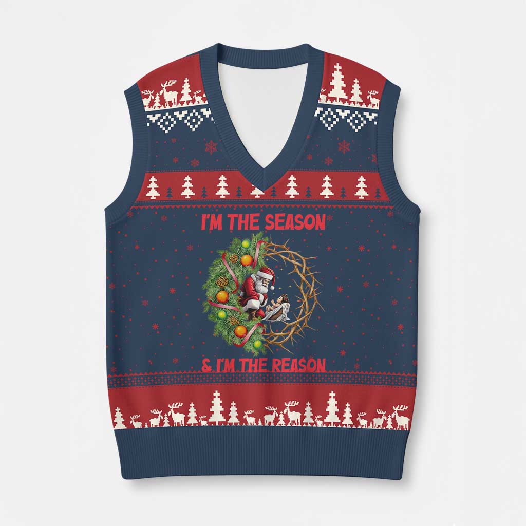 Santa Xmas V-Neck Knit Sweater Vest Baby Jesus Christian Xmas - Wonder Print Shop