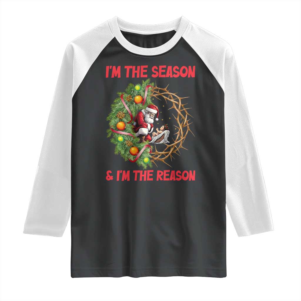 Santa Christmas Raglan Shirt Baby Jesus Christian Xmas - Wonder Print Shop