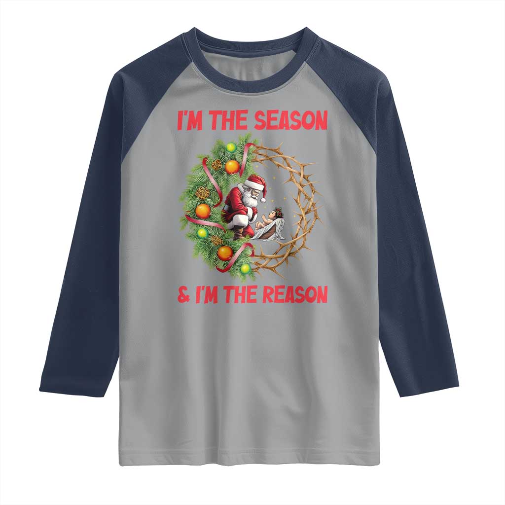 Santa Christmas Raglan Shirt Baby Jesus Christian Xmas - Wonder Print Shop