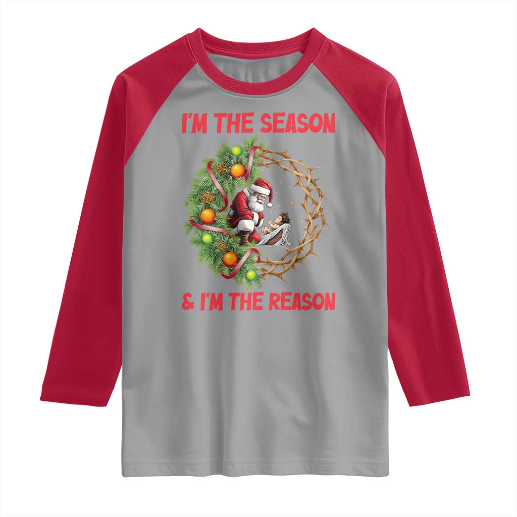 Santa Christmas Raglan Shirt Baby Jesus Christian Xmas - Wonder Print Shop
