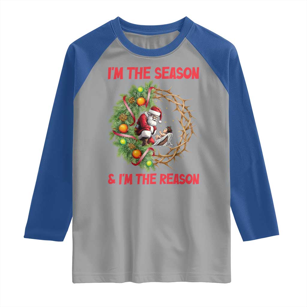 Santa Christmas Raglan Shirt Baby Jesus Christian Xmas - Wonder Print Shop