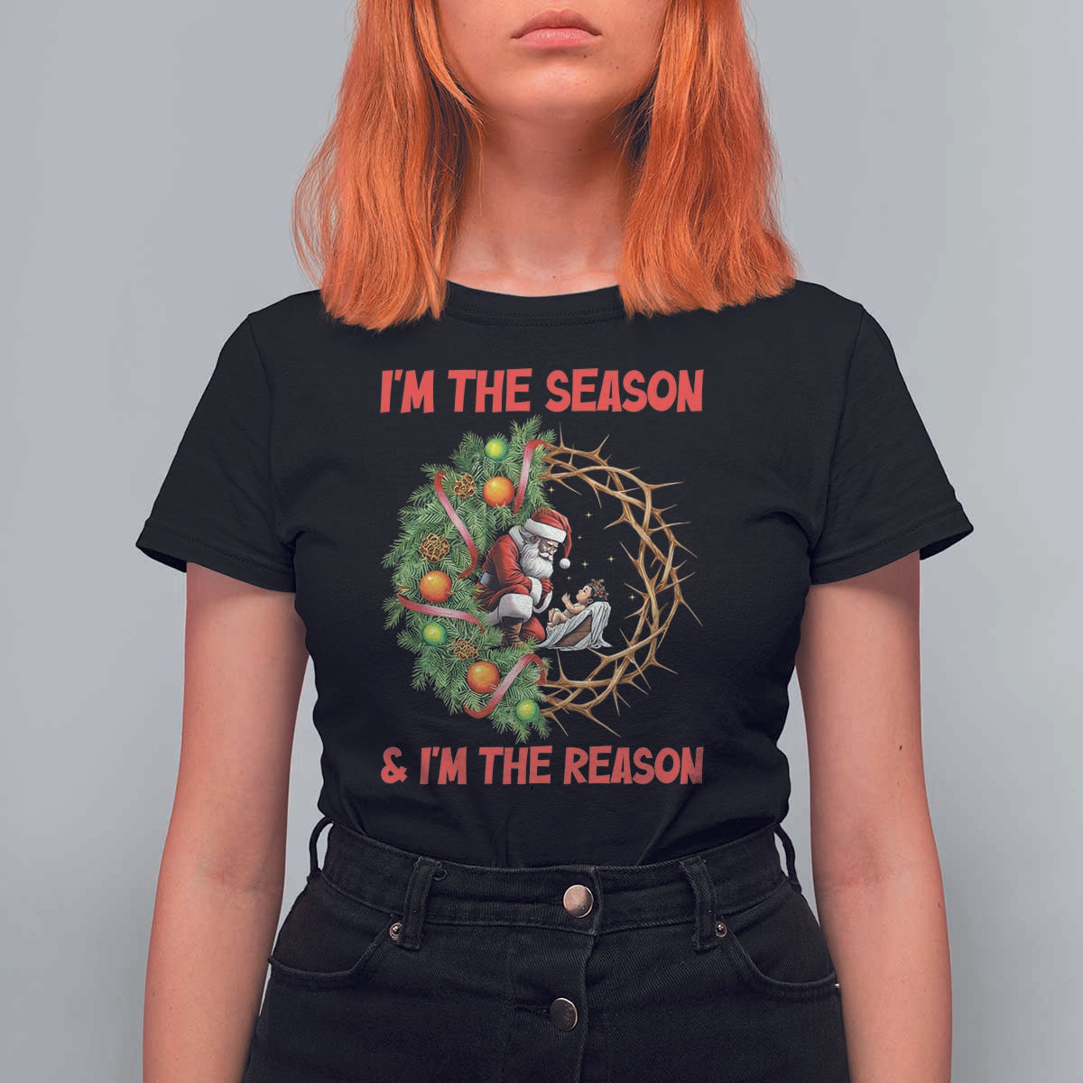 Santa Christmas T Shirt For Women Baby Jesus Christian Xmas - Wonder Print Shop