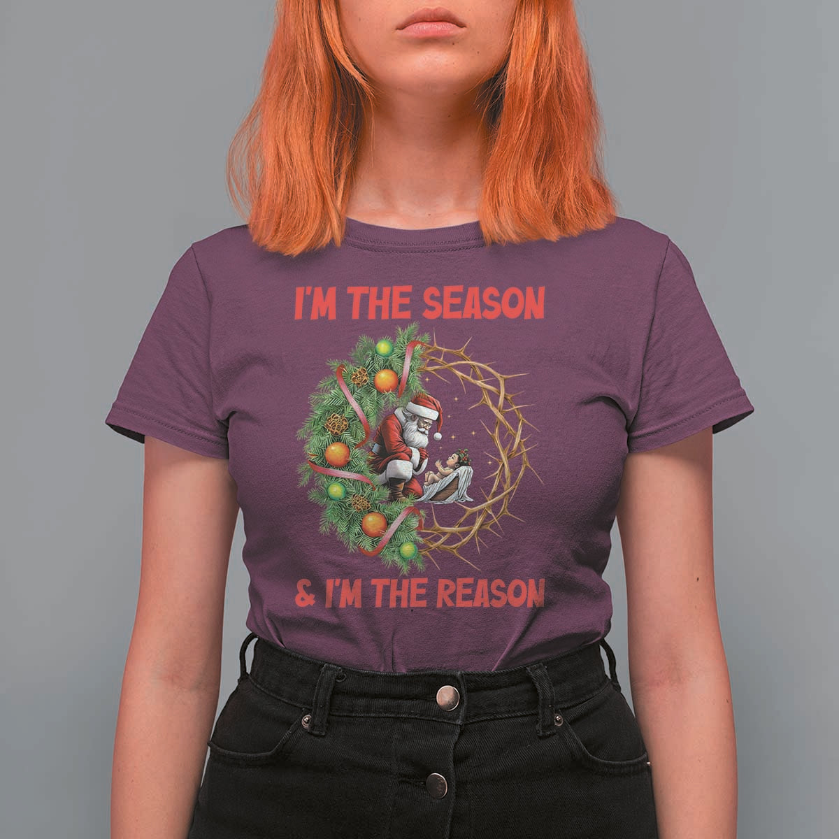 Santa Christmas T Shirt For Women Baby Jesus Christian Xmas - Wonder Print Shop