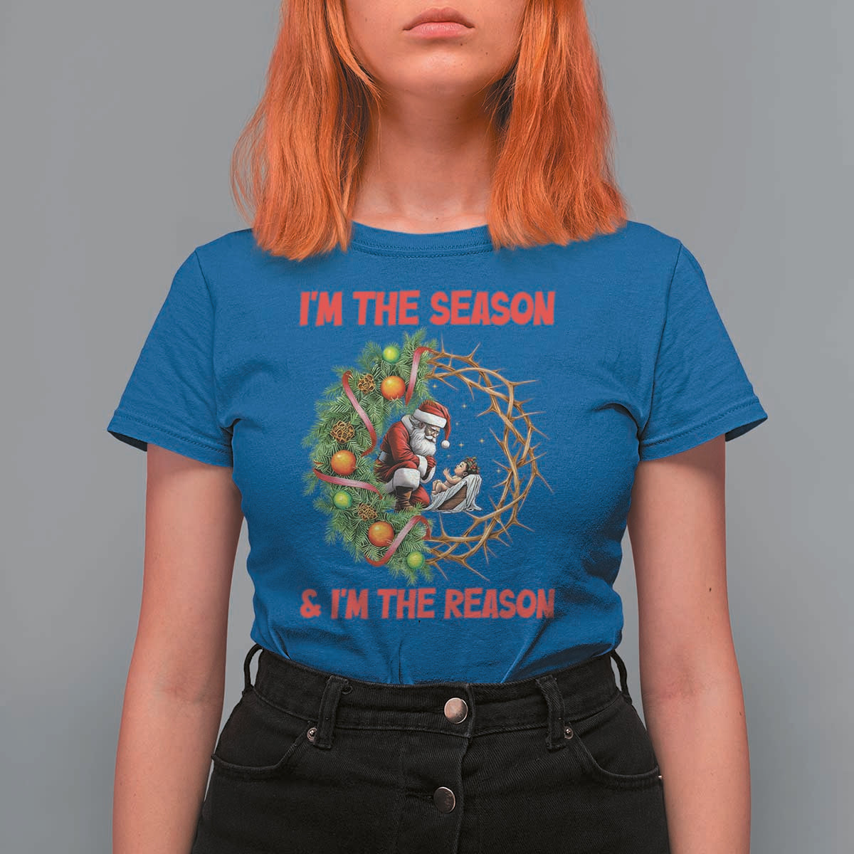 Santa Christmas T Shirt For Women Baby Jesus Christian Xmas - Wonder Print Shop