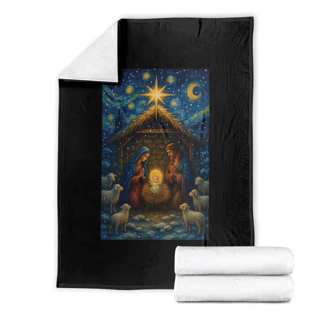 Jesus Christmas Throw Blanket Starry Night Nativity Scene Xmas - Wonder Print Shop