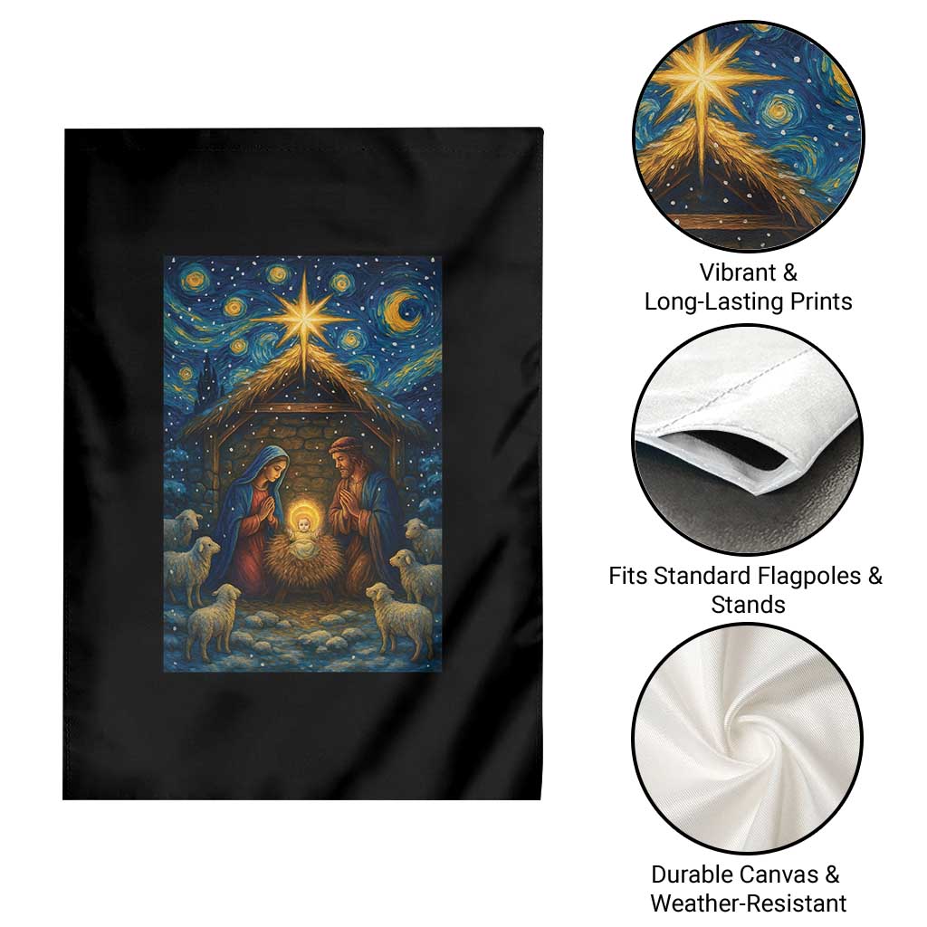 Jesus Christmas Garden Flag Starry Night Nativity Scene Xmas - Wonder Print Shop