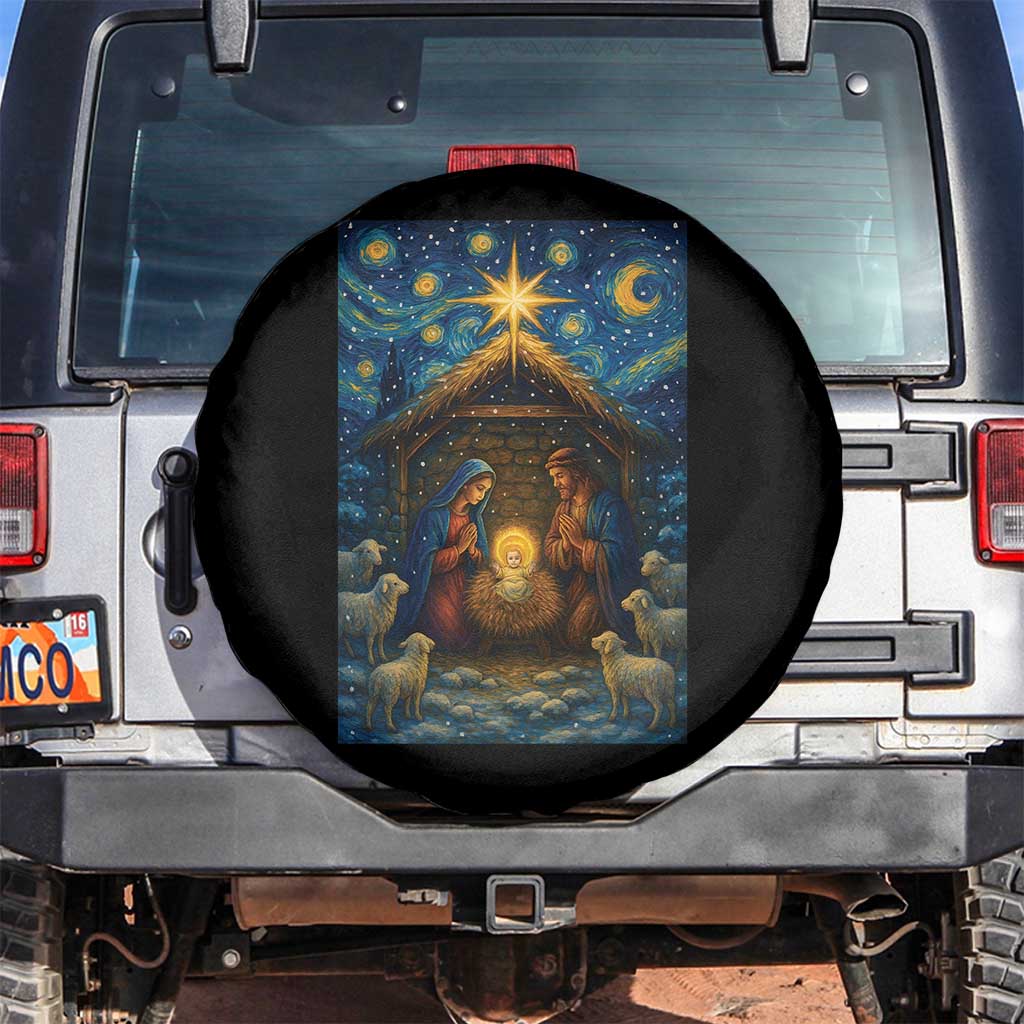 Jesus Christmas Spare Tire Cover Starry Night Nativity Scene Xmas - Wonder Print Shop