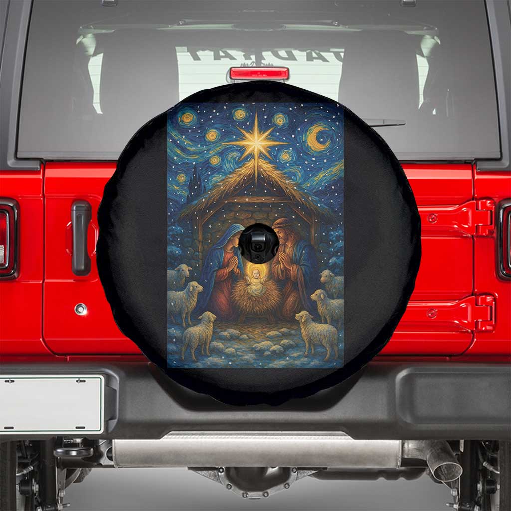 Jesus Christmas Spare Tire Cover Starry Night Nativity Scene Xmas - Wonder Print Shop
