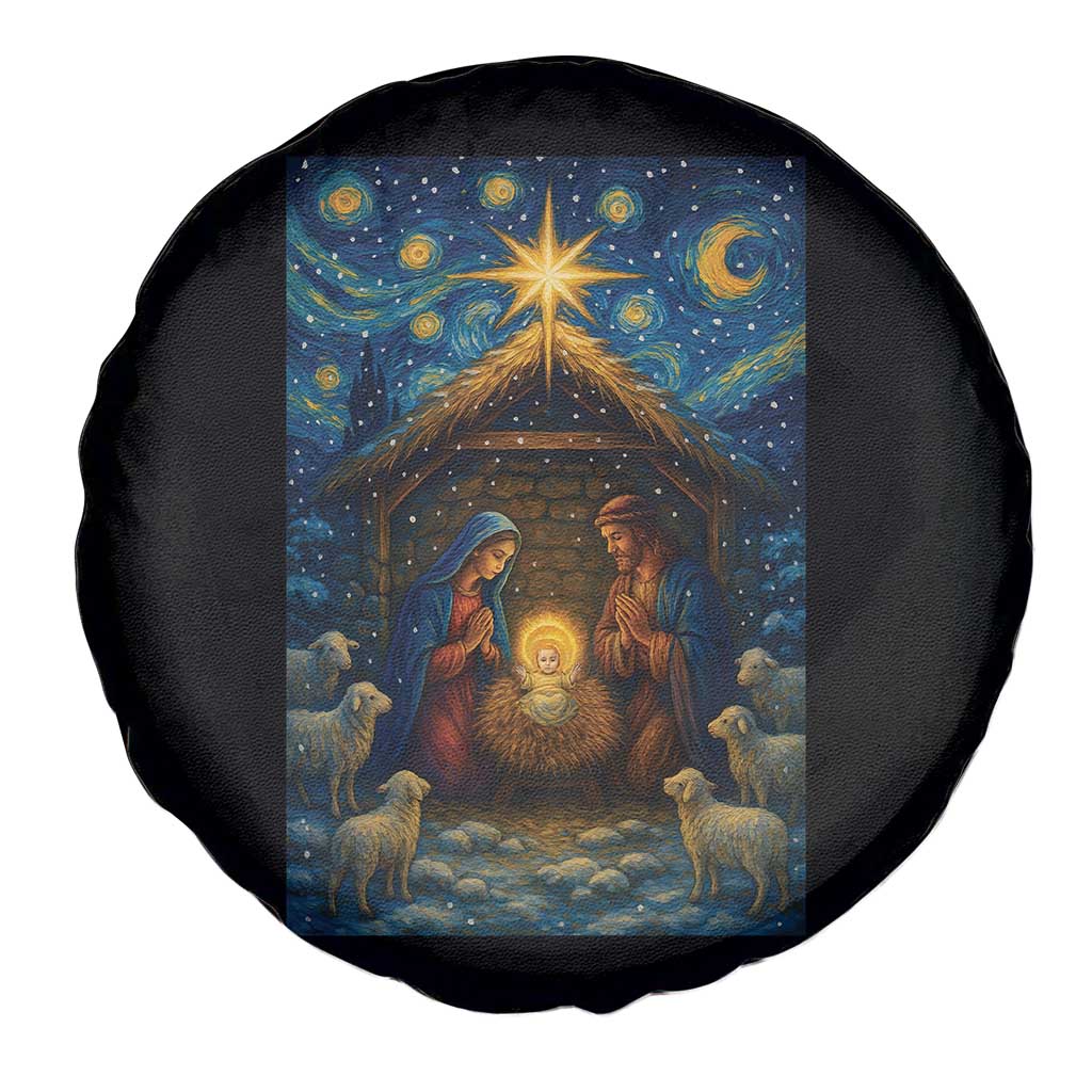 Jesus Christmas Spare Tire Cover Starry Night Nativity Scene Xmas - Wonder Print Shop