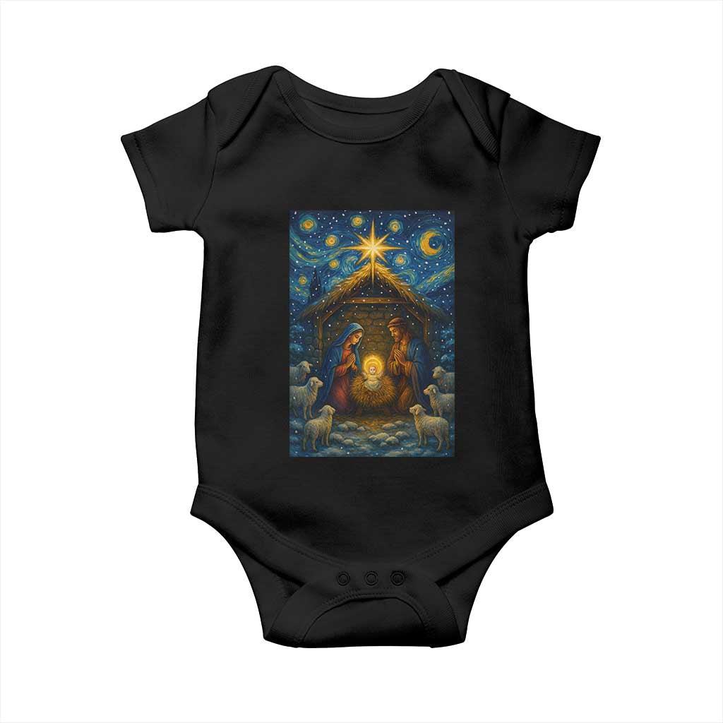 Jesus Christmas Baby Onesie Starry Night Nativity Scene Xmas - Wonder Print Shop