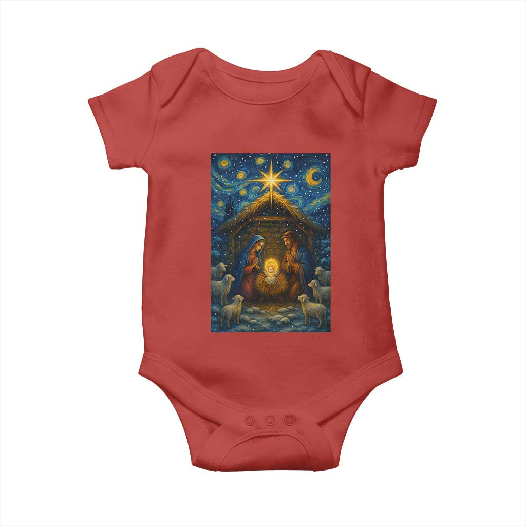 Jesus Christmas Baby Onesie Starry Night Nativity Scene Xmas - Wonder Print Shop