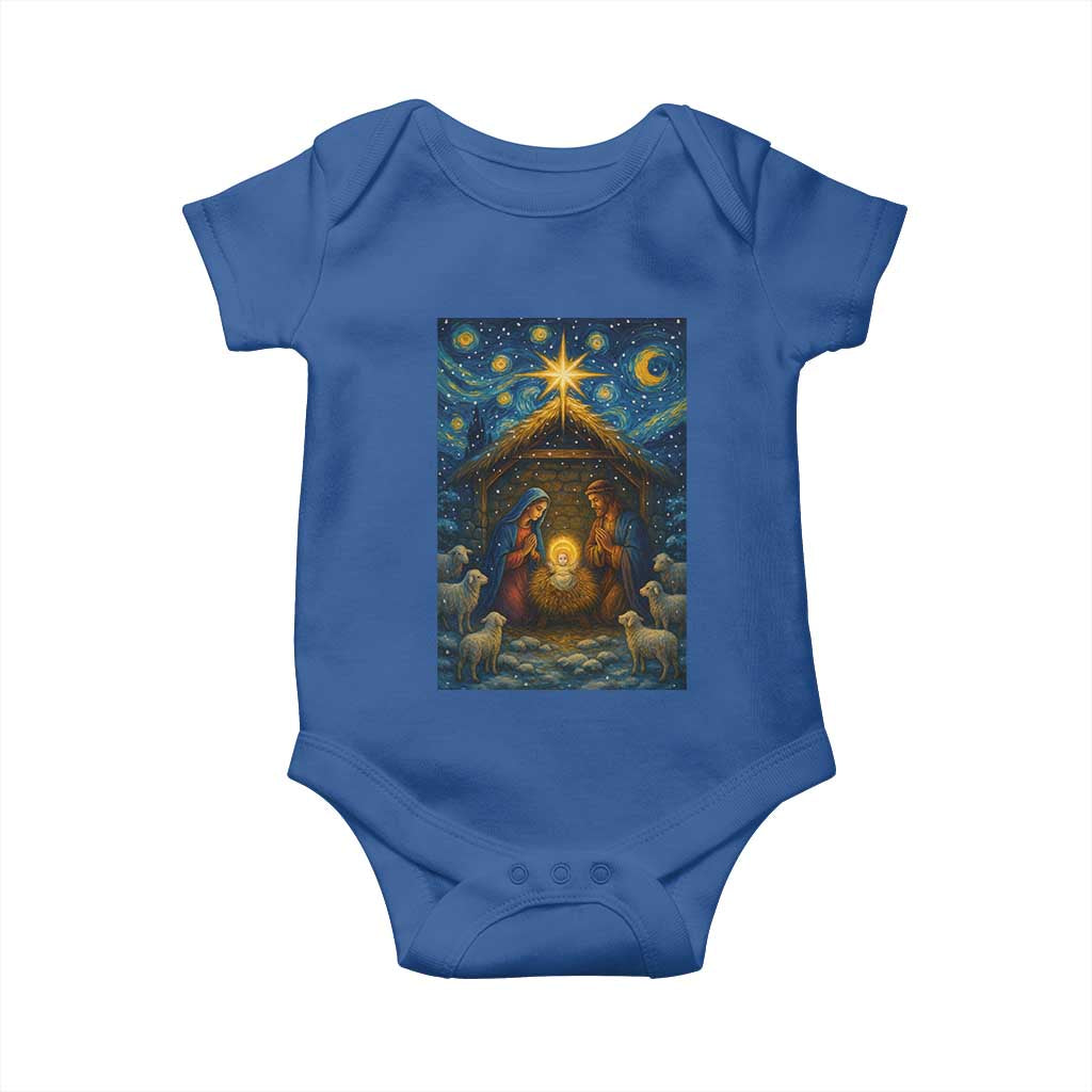 Jesus Christmas Baby Onesie Starry Night Nativity Scene Xmas - Wonder Print Shop