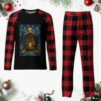 Jesus Christmas Plaid Pajama Set Starry Night Nativity Scene Xmas - Wonder Print Shop