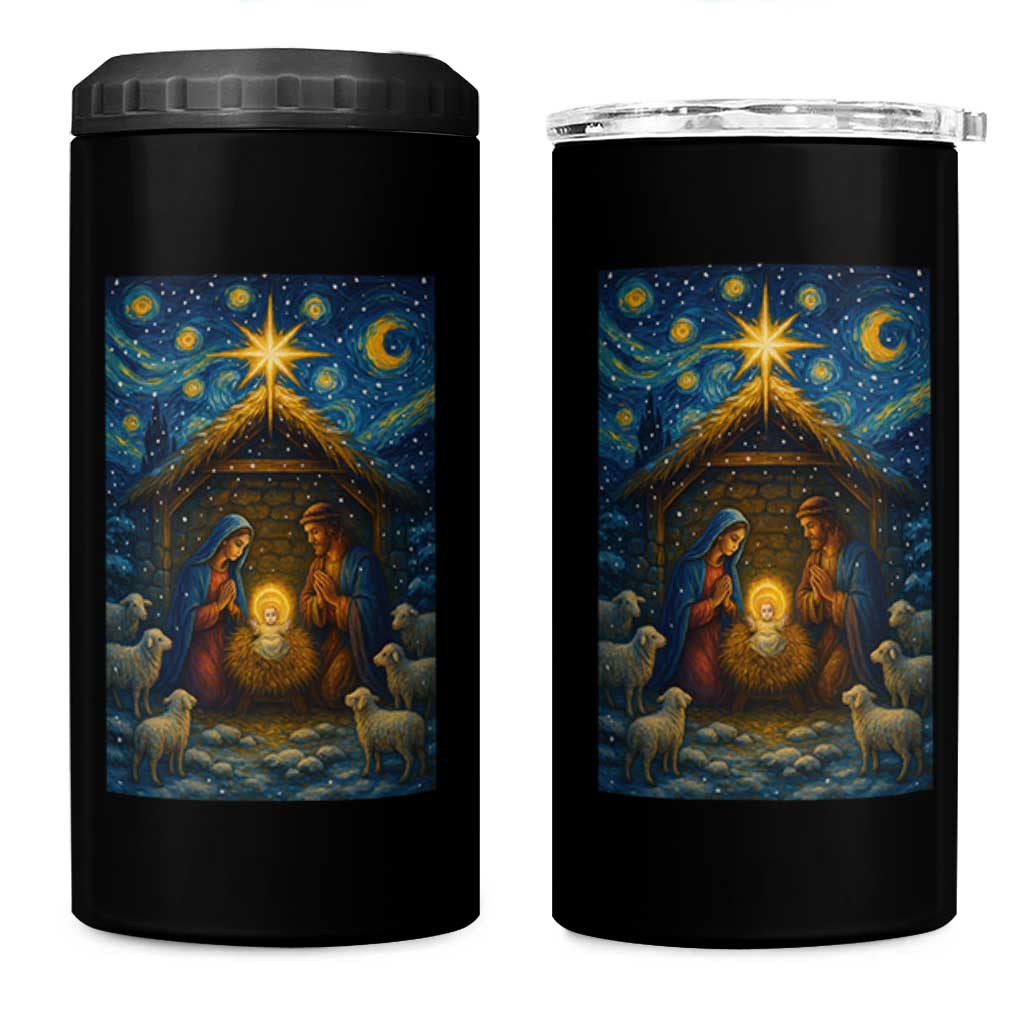 Jesus Christmas 4 in 1 Can Cooler Tumbler Starry Night Nativity Scene Xmas - Wonder Print Shop