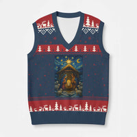 Jesus Xmas V-Neck Knit Sweater Vest Starry Night Nativity Scene Xmas - Wonder Print Shop