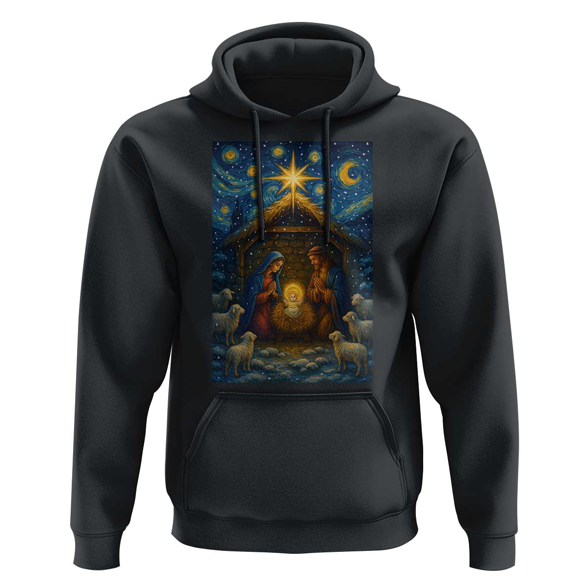 Jesus Christmas Hoodie Starry Night Nativity Scene Xmas - Wonder Print Shop