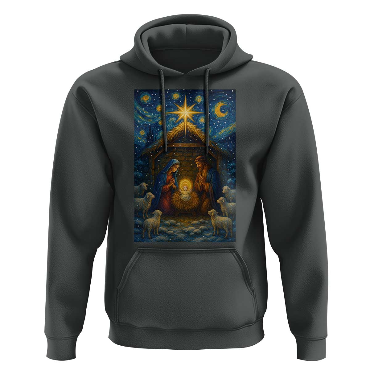 Jesus Christmas Hoodie Starry Night Nativity Scene Xmas - Wonder Print Shop