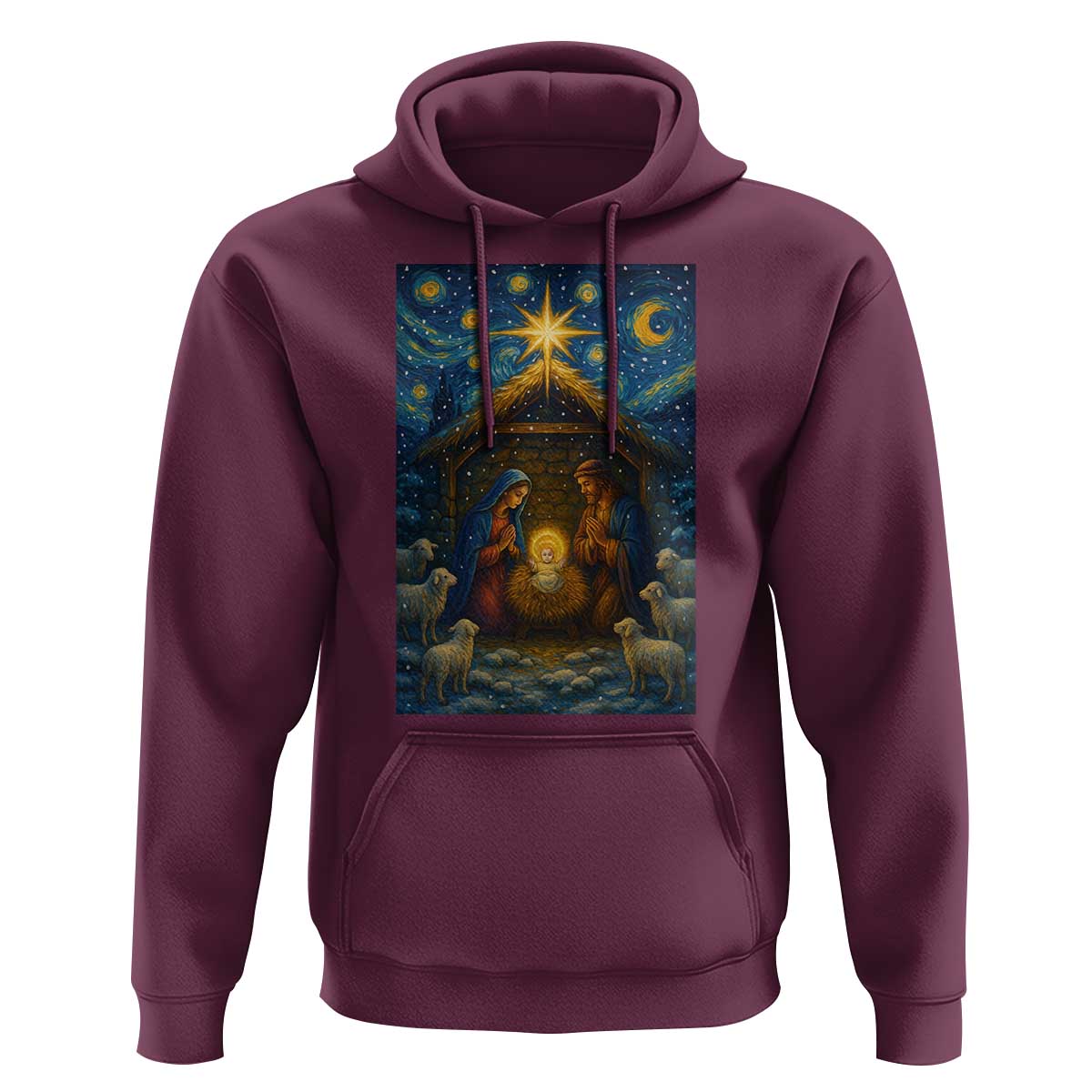 Jesus Christmas Hoodie Starry Night Nativity Scene Xmas - Wonder Print Shop