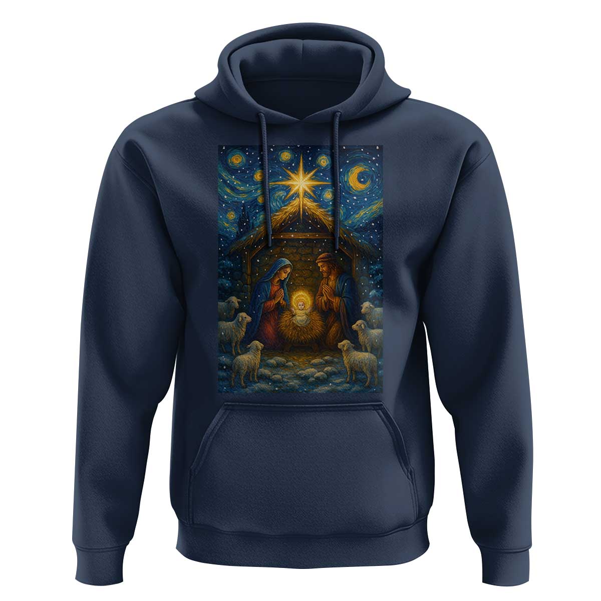 Jesus Christmas Hoodie Starry Night Nativity Scene Xmas - Wonder Print Shop