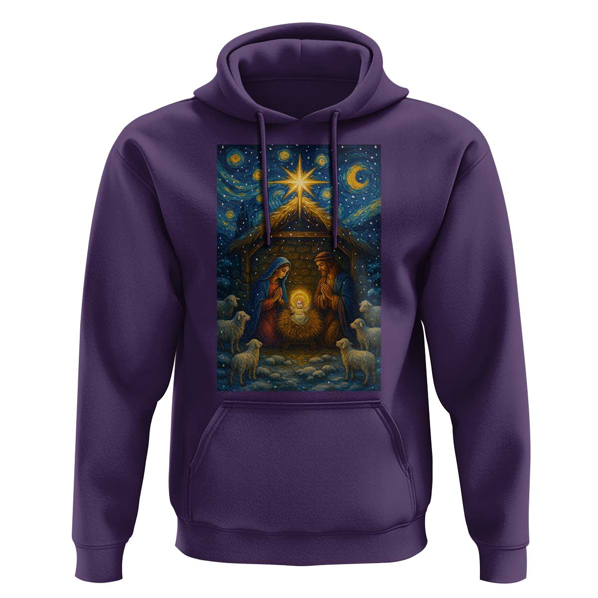 Jesus Christmas Hoodie Starry Night Nativity Scene Xmas - Wonder Print Shop