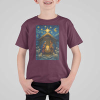 Jesus Christmas T Shirt For Kid Starry Night Nativity Scene Xmas - Wonder Print Shop