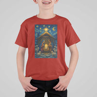 Jesus Christmas T Shirt For Kid Starry Night Nativity Scene Xmas - Wonder Print Shop